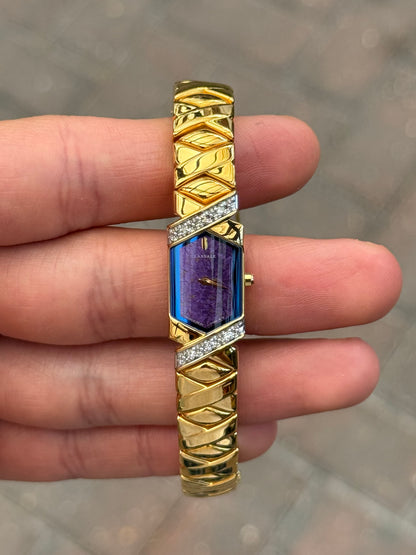 Full Set 1985 Seiko Lassale with Striking Purple Dial & Diamond Bezel Watch 2E20-6989