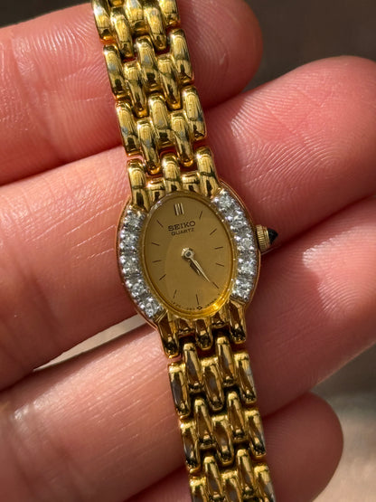 Rare 1991 Vintage Seiko Watch - Special Diamond Bezel 1F20-5G19