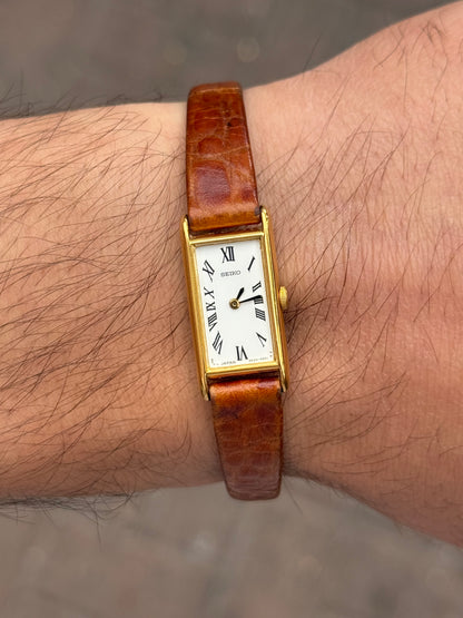 August 1991 Vintage Gold Seiko Tank w/ Original Calf Skin Leather Strap 2E20-2901