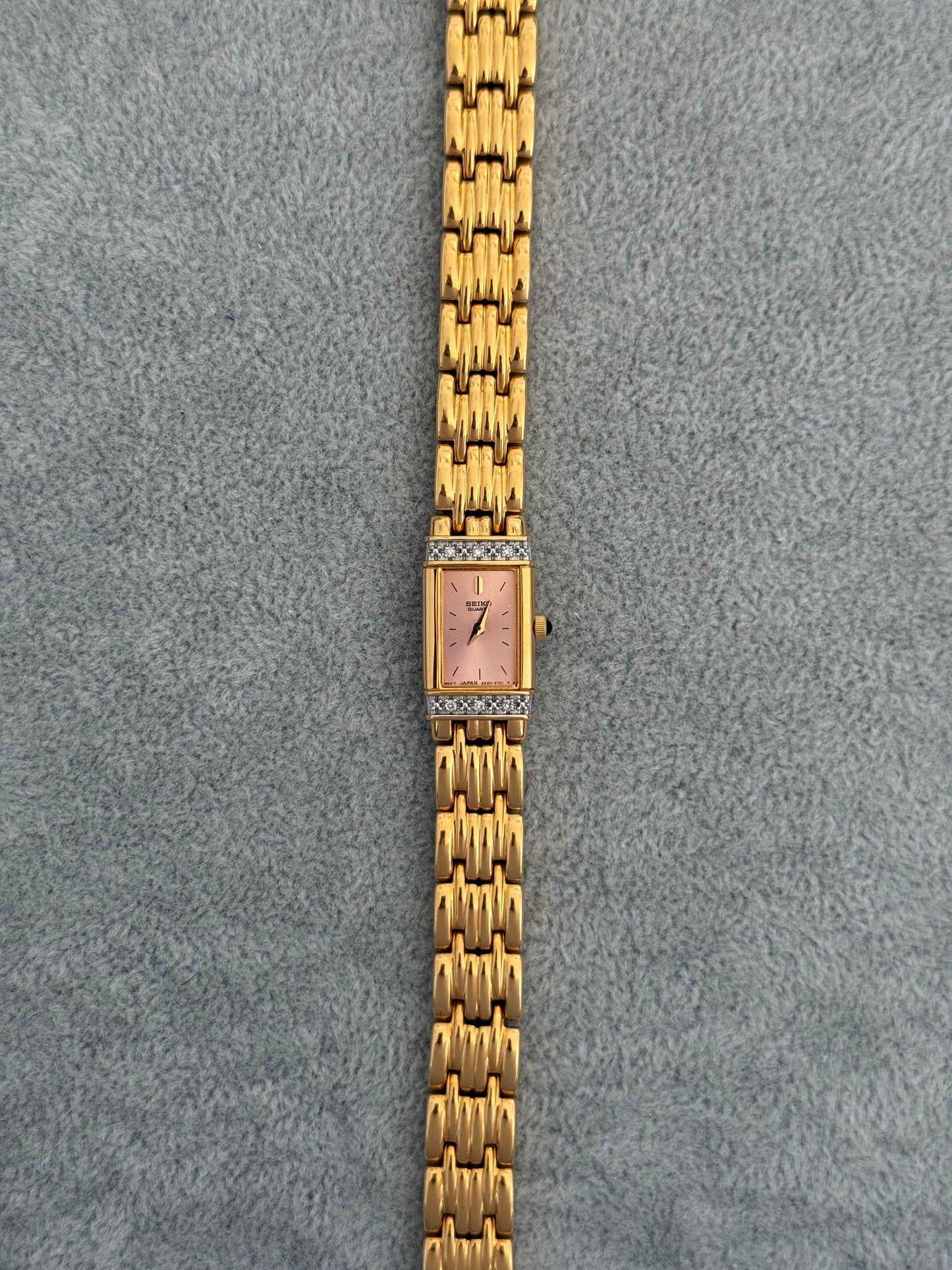 Rare New Old Stock 1990’s Diamond Bezel Seiko Watch, Pink Dial